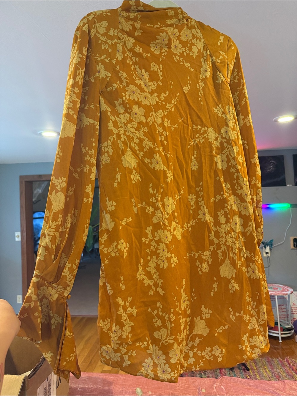 Free People Golden Orange Floral Long-Sleeve Tunic Dress